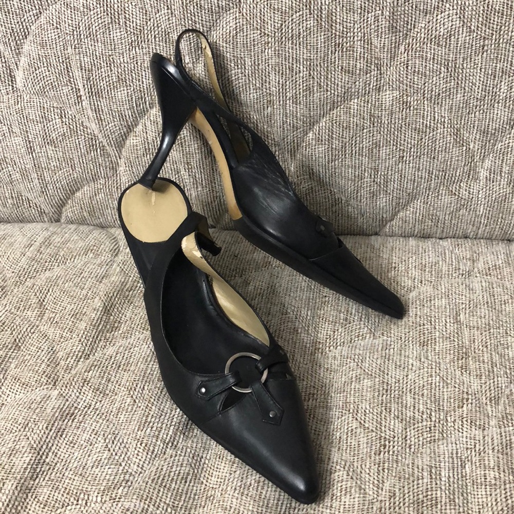 Nine West heels black leather shoes size 7.5